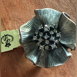 Premier Designs Camille Antique Sliver Crystal Flower Pin Brooch Pendant